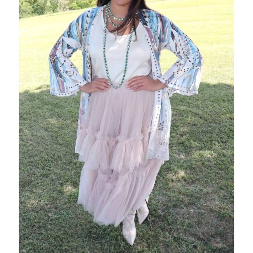 NEW ORIGAMI southwest die cut faux suede duster in blue